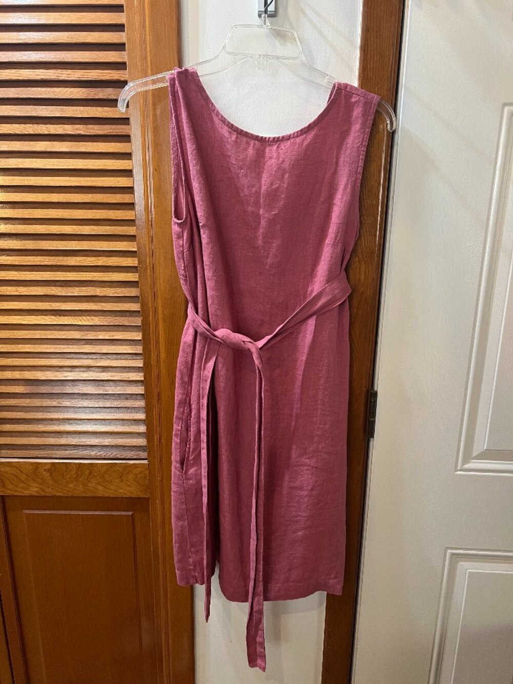Linenfox Nida Watermelon Linen Dress – Back V-Neck | XS Fits M